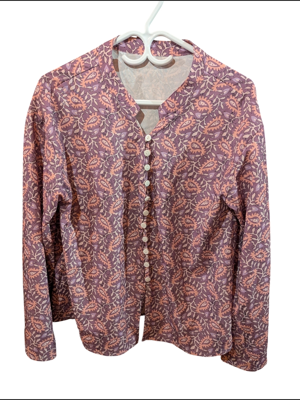 Pink and Purple Paisley Button-Front Blouse